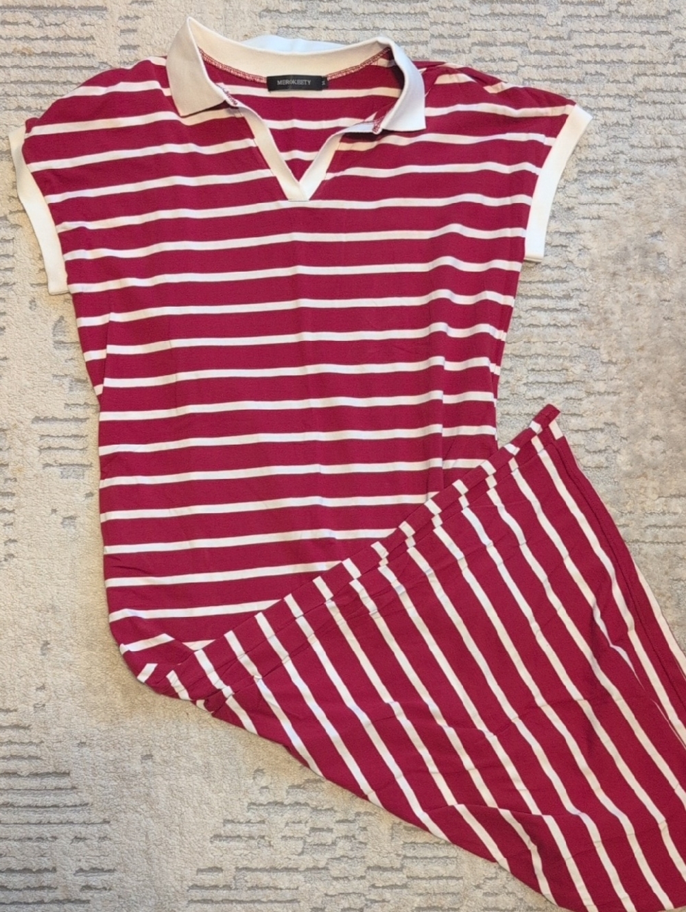 Merokeety Striped Polo Maxi Dress in Wine and White